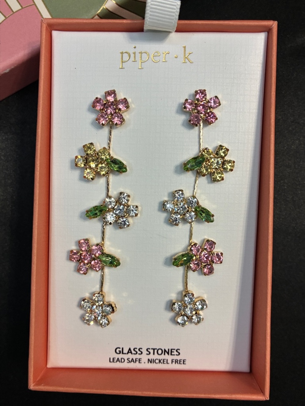 piper•k Multicolor Floral Drop Earrings - Pink, Yellow, Green, Clear